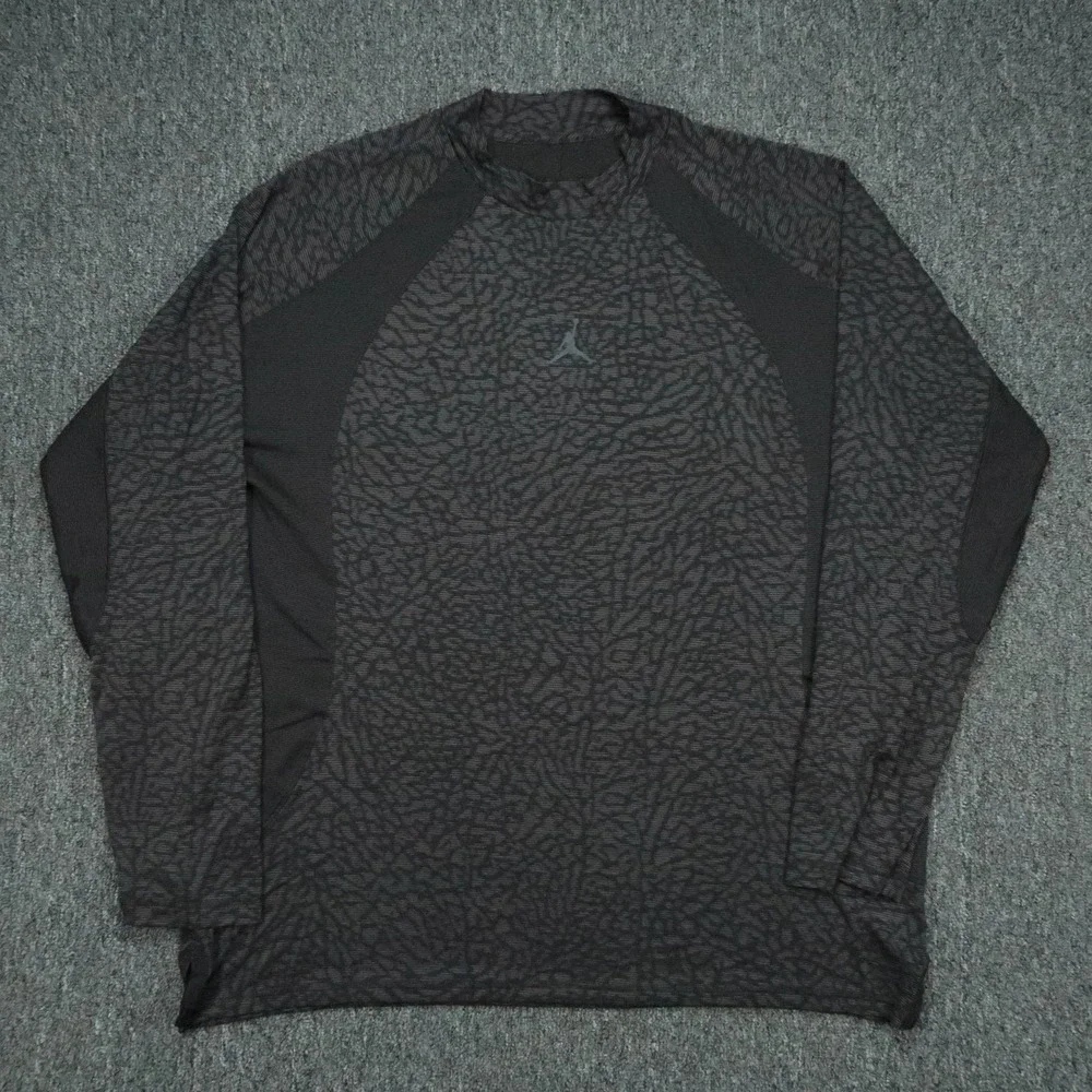 Jordan Shirt Mens XXL Black Gray Dri FIT ADV Sport Long Sleeve Elephant Print